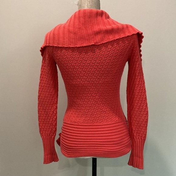 CACHE Vintage 80s Chunky Knit Sweater Side Buckle Wrap Size Small Retro RED - Picture 9 of 14